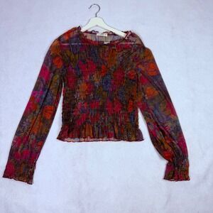 Natural Life Mesh Floral Long Sleeve Top Size‎ M Festival Boho Artsy Cottagecore
